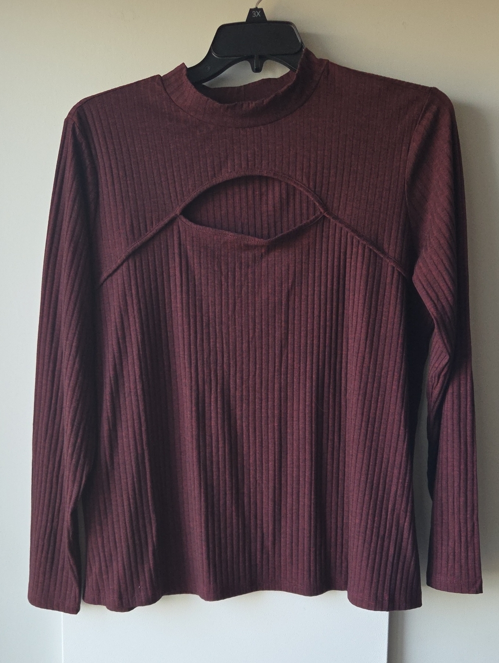 Ricki's Ribbed Mock Neck Long-Sleeve Top with Front Cutout - Burgundy